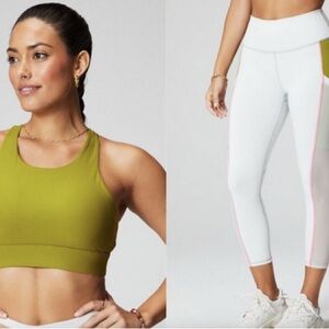 Fabletics Lime Green Sports Bra and White Leggings Set